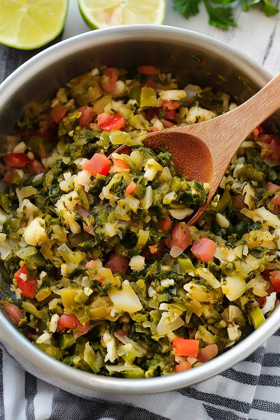 A traditional Caribbean breakfast spread featuring seasoned greens and fish.
