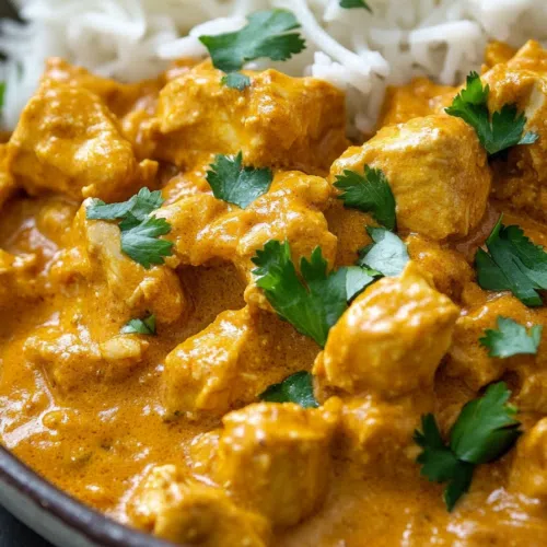 Close-up of a warm, aromatic dish with a thick, flavorful curry sauce.