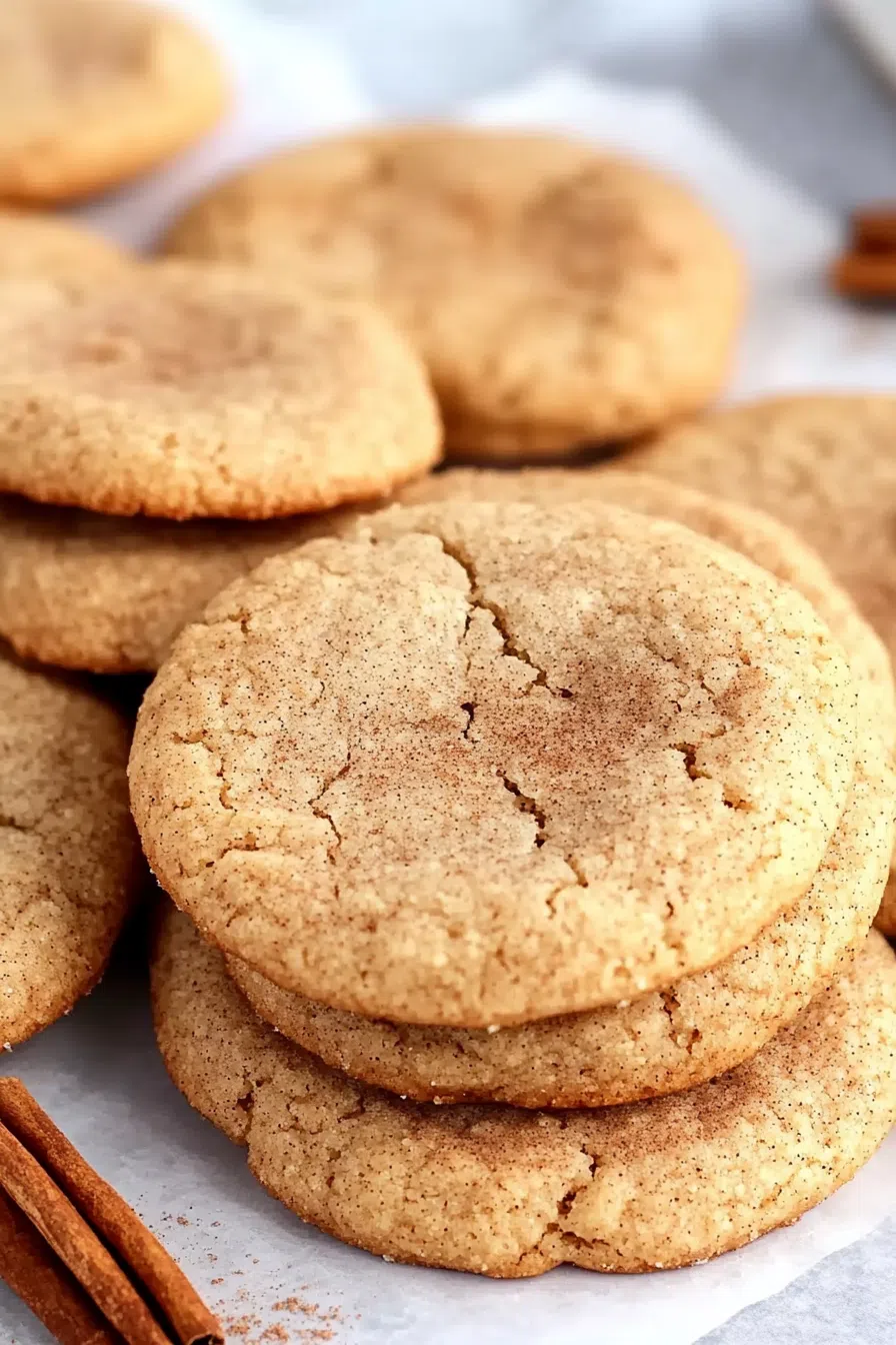 A close-up of freshly baked cookies with cracked tops, revealing a soft interior.