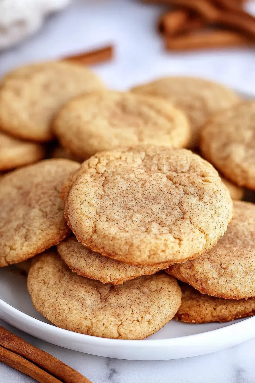 A plate of freshly baked cookies with a light dusting of cinnamon sugar.