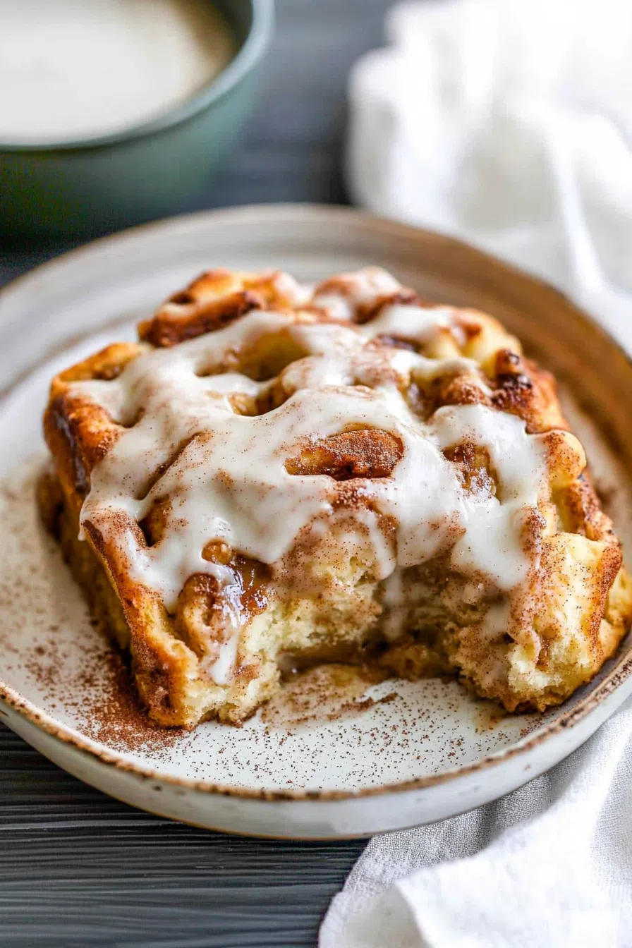 A close-up of a warm, gooey cinnamon-filled bake with a soft texture.
