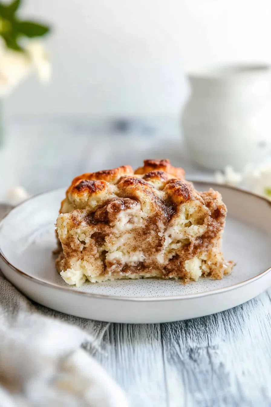 A slice of a caramelized, cinnamon-spiced bake served on a plate.