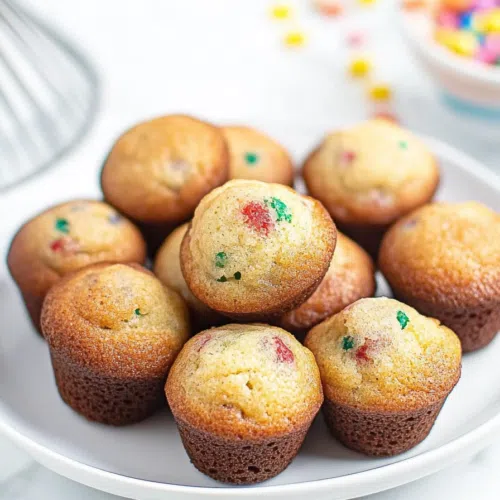 Stack of moist, homemade mini muffins