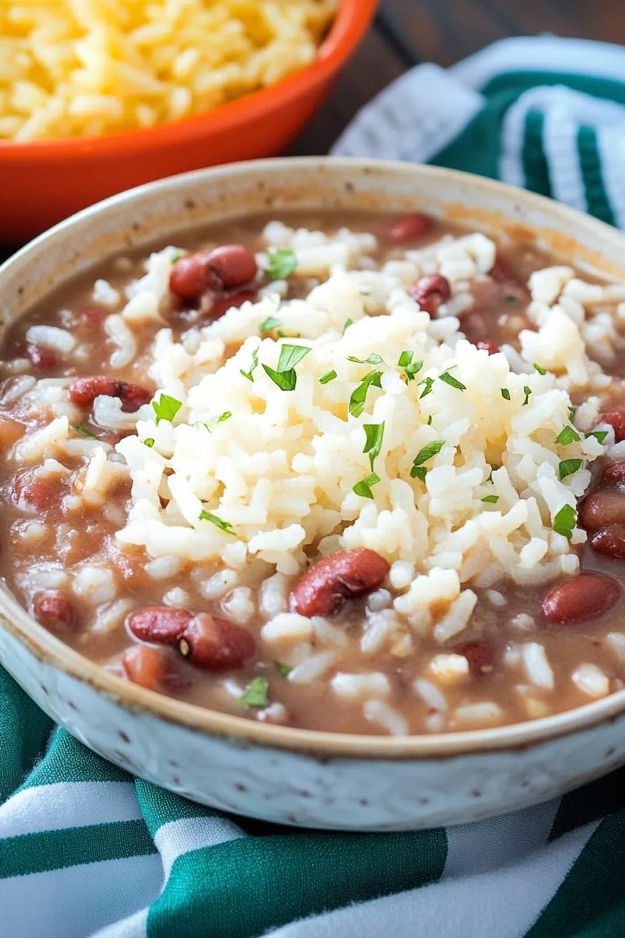 Smoky, slow-cooked beans paired with tender white rice.