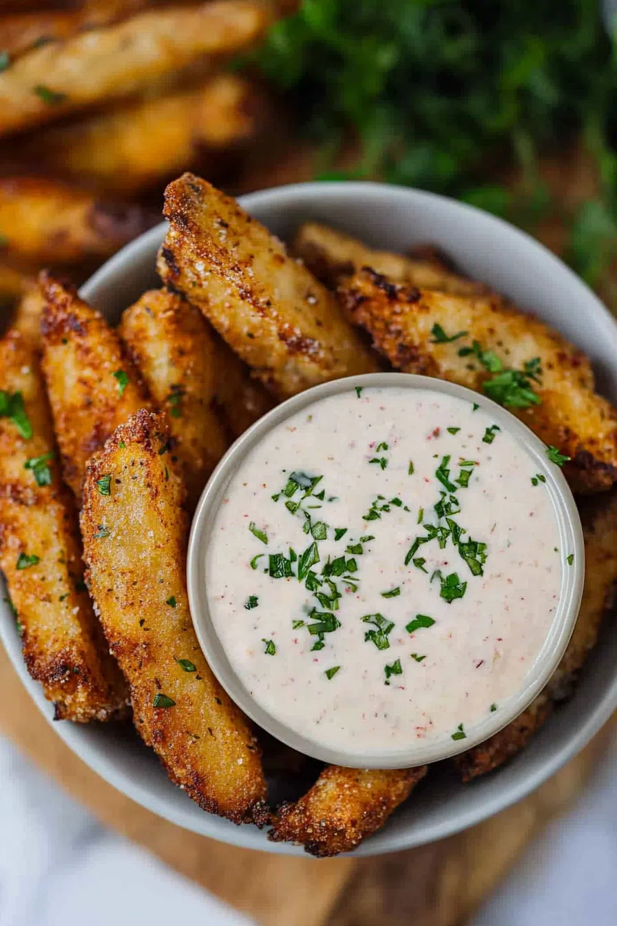 An appetizing spread featuring blackened ranch sauce and various dipping snacks.