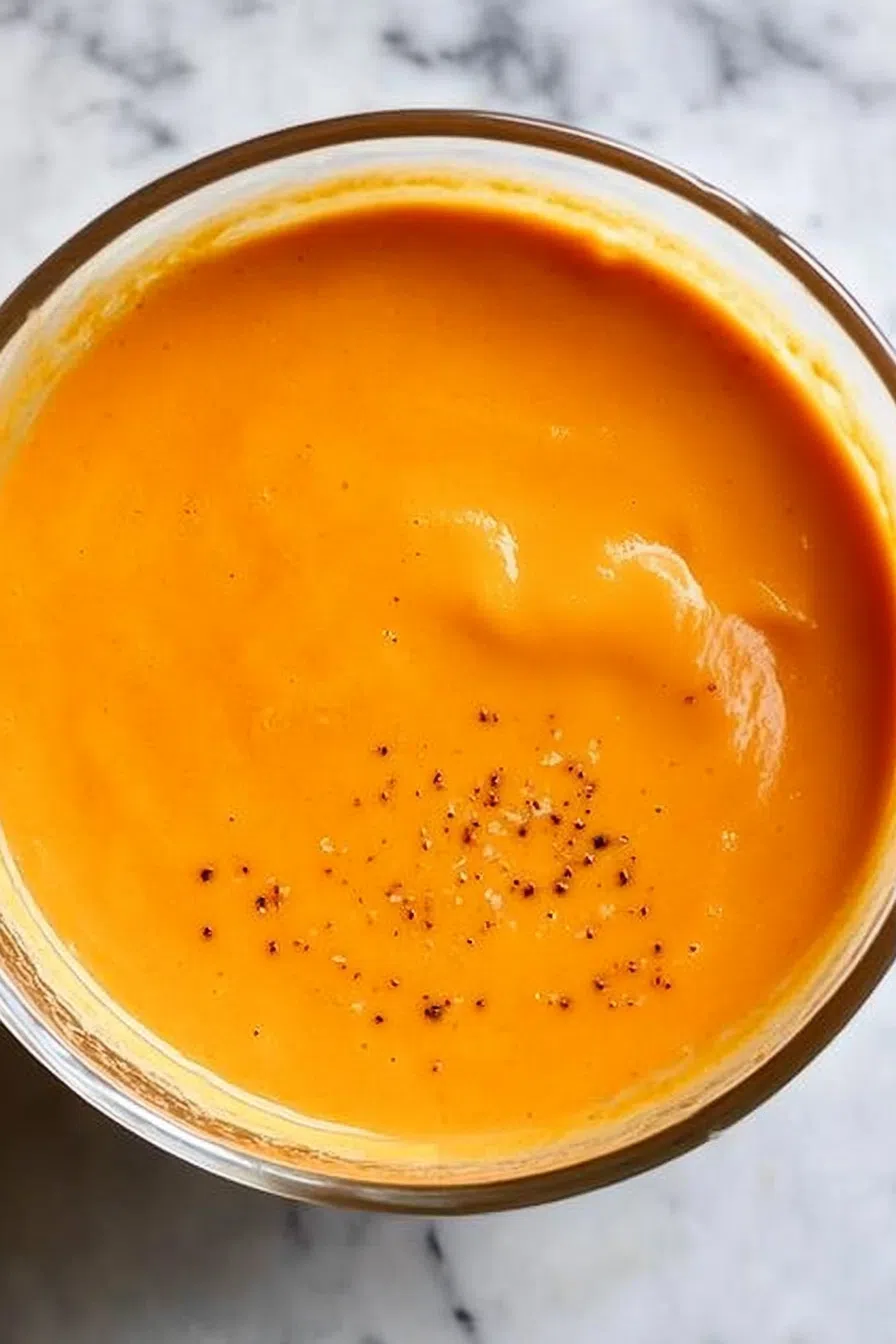 Swirls of sauce on a plate, highlighting its glossy finish.