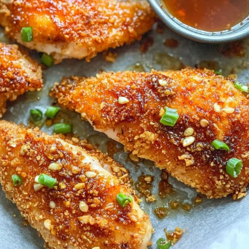 A serving of crispy baked chicken on a plate with a side of dipping sauce.