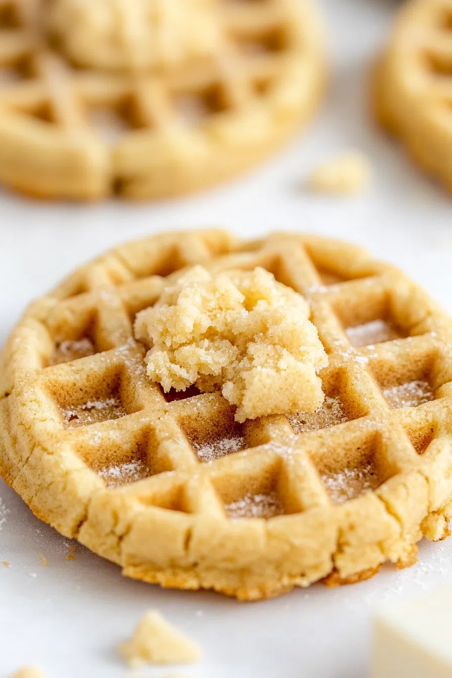 Single waffle cookie with a glossy syrup drizzle, highlighting its soft texture.
