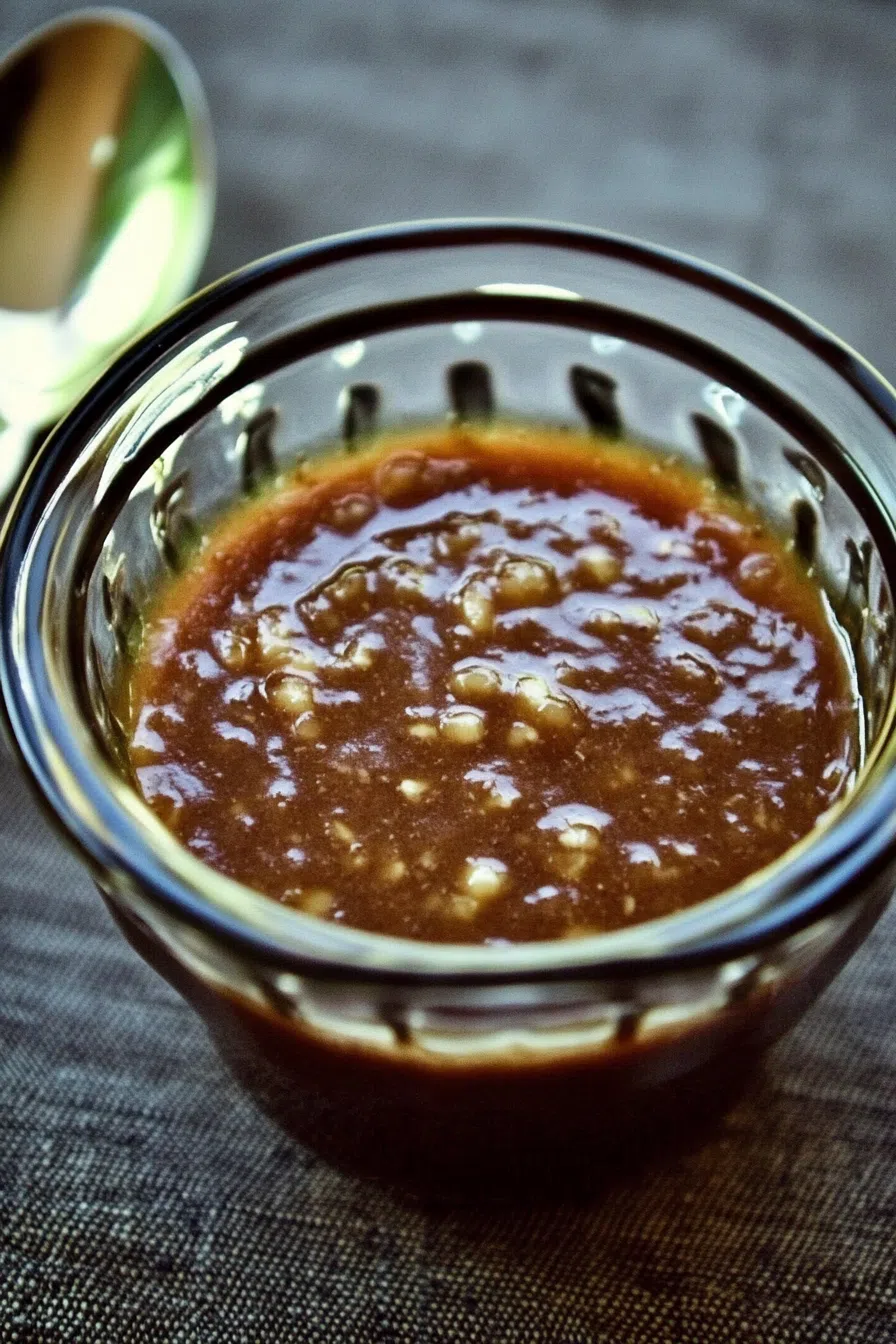A small bowl filled with a rich, dark sauce, ready for dipping.