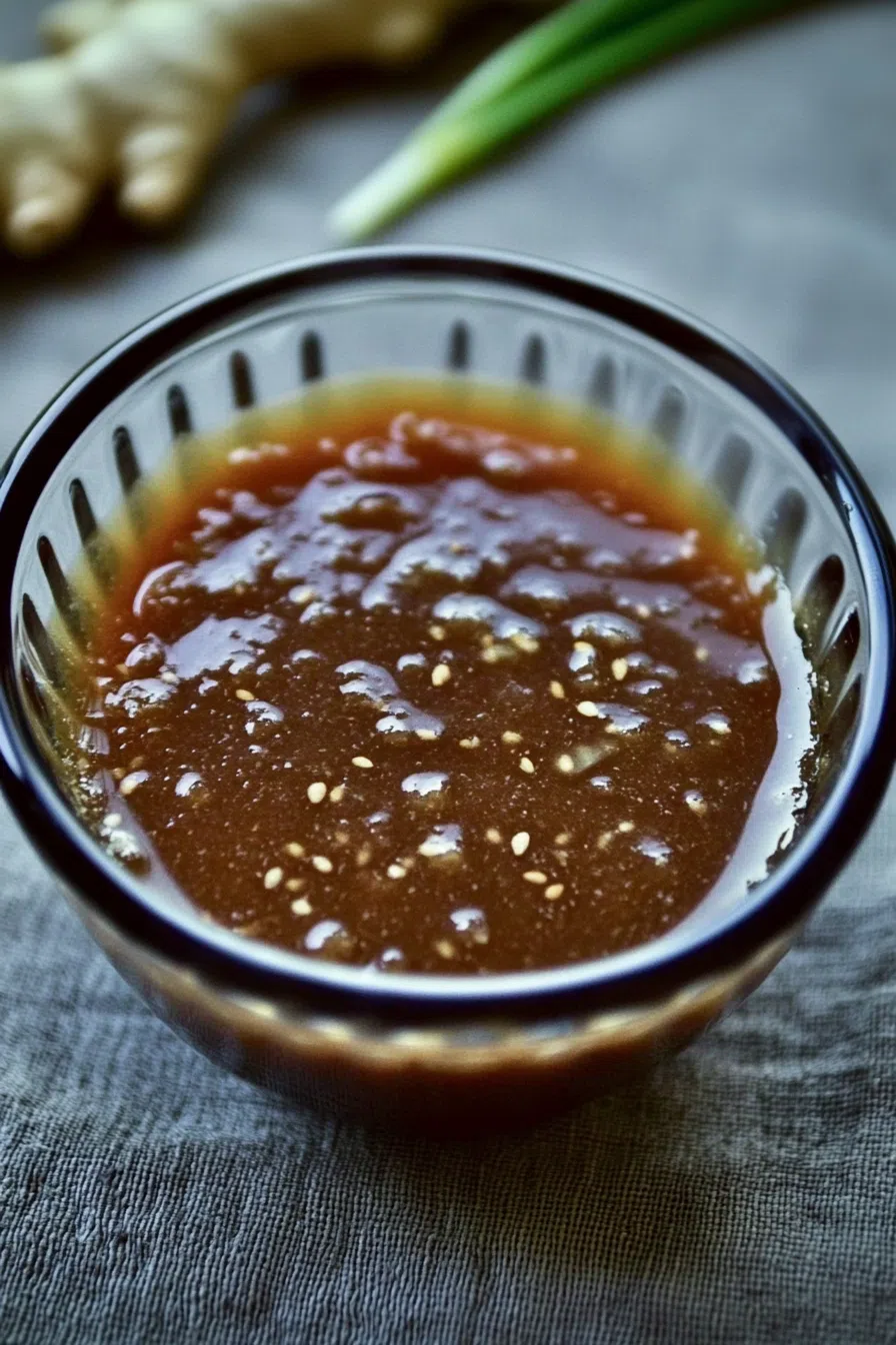 Small bowl of rich, dark brown sauce with a glossy texture, ready for dipping.