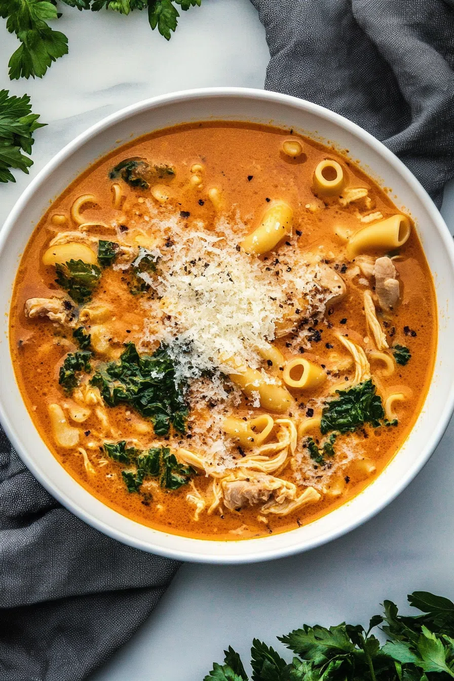 A creamy, golden-hued soup served in a rustic bowl, garnished with fresh herbs.