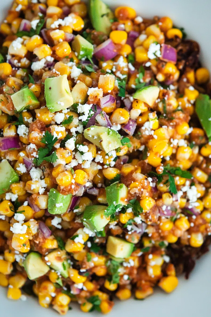 A fresh summer salad with charred corn and a tangy dressing.