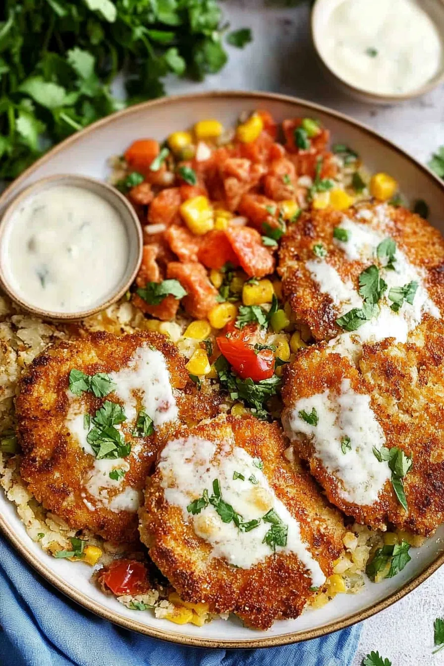 A golden-brown pan-fried steak served on a plate with a side of salad.