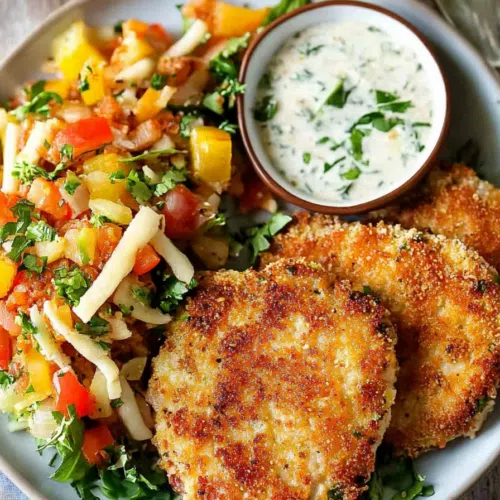 Pan-fried steak with a golden, crisp coating served alongside a fresh green salad.