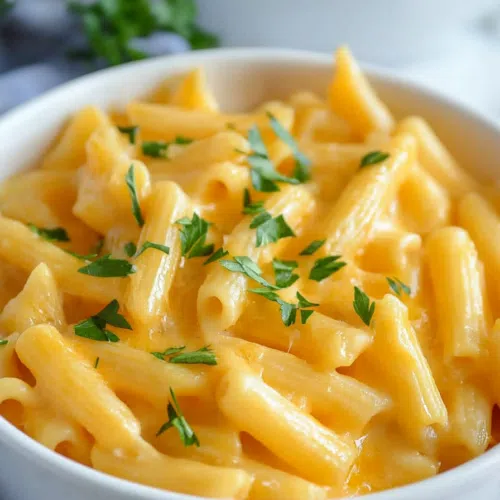 A bowl of cheesy pasta garnished with black pepper and ready to eat.