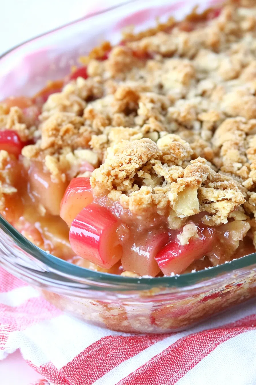 A baking dish of freshly made crisp with a golden-brown topping.