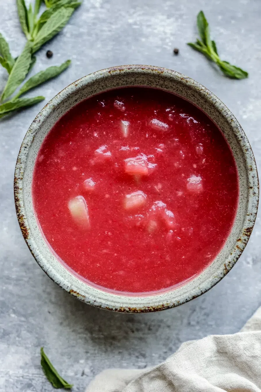 A top-down view of a serving dish with rich sauce.