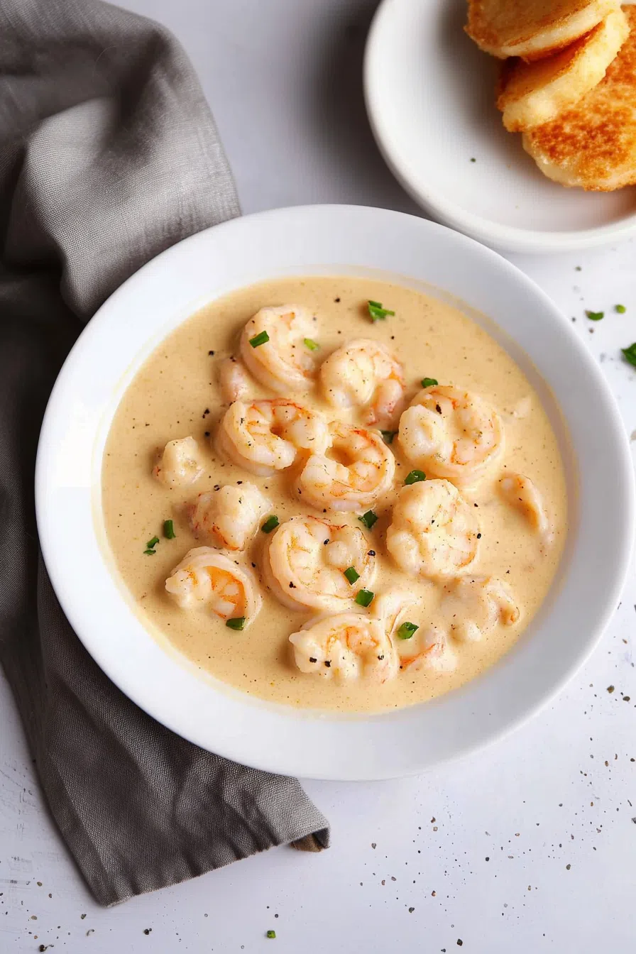 Elegant seafood presentation with a side of crusty bread.
