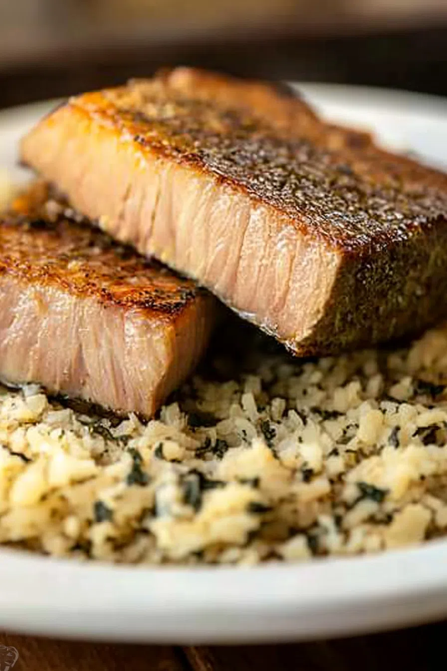 Thinly sliced seafood with a rich, golden color