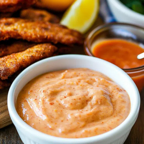 Close-up of a small bowl filled with homemade sauce, garnished with a sprinkle of spices.