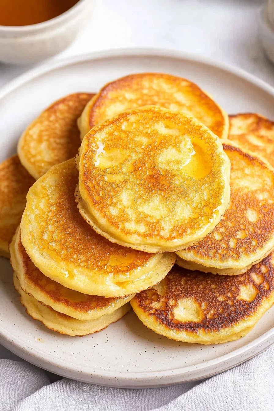 Freshly cooked cornmeal pancakes arranged neatly on a serving platter.