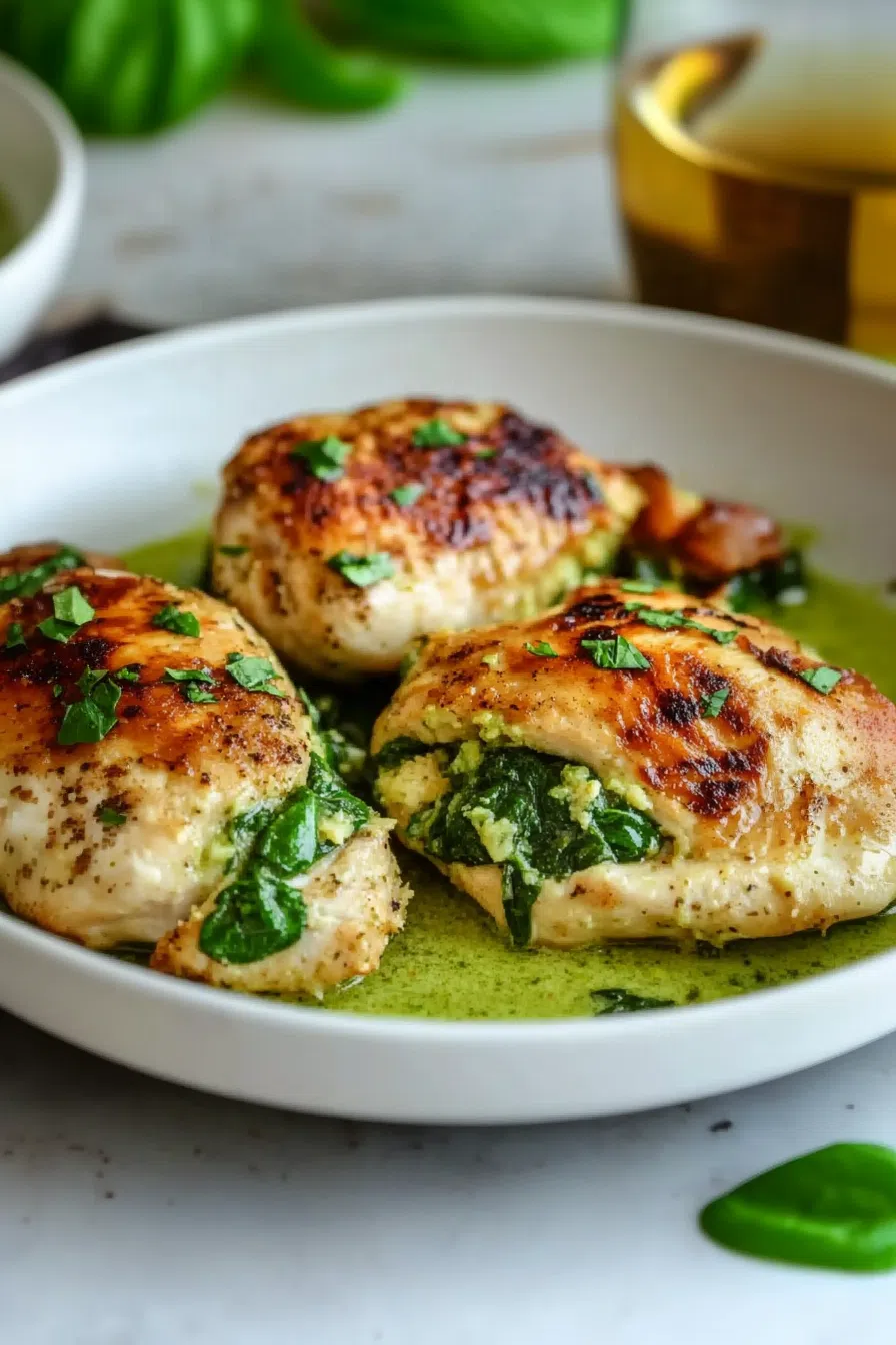 Melted cheese oozing from a perfectly cooked stuffed chicken breast.