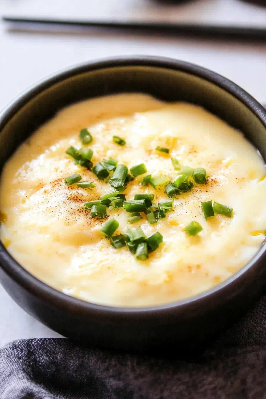 Korean-style steamed eggs bubbling in a traditional serving bowl.