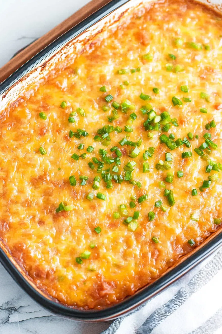 A close-up of a warm, gooey dip with layers of refried beans and cheese.