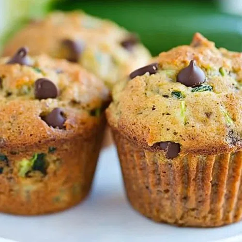 Golden-brown muffins with a soft texture and gooey chocolate chips.