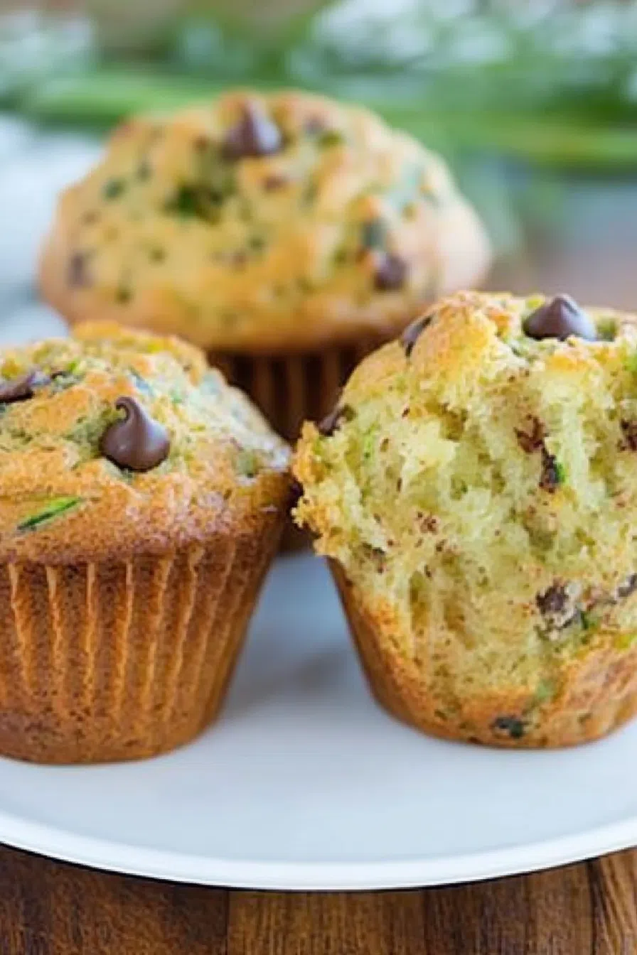 Freshly baked muffins with a golden-brown top and melty chocolate chips.