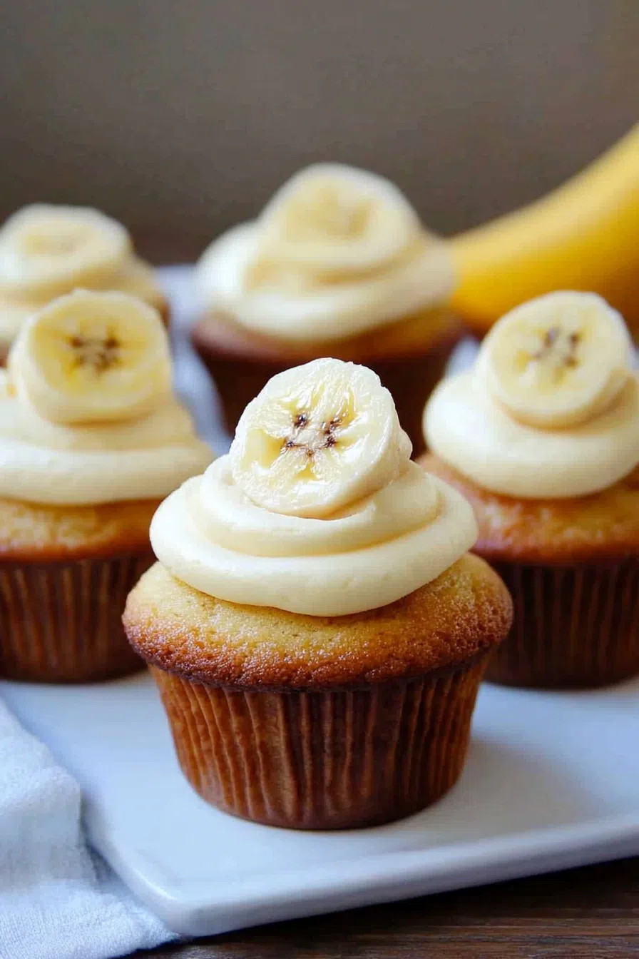 A group of frosted cupcakes arranged on a white plate.