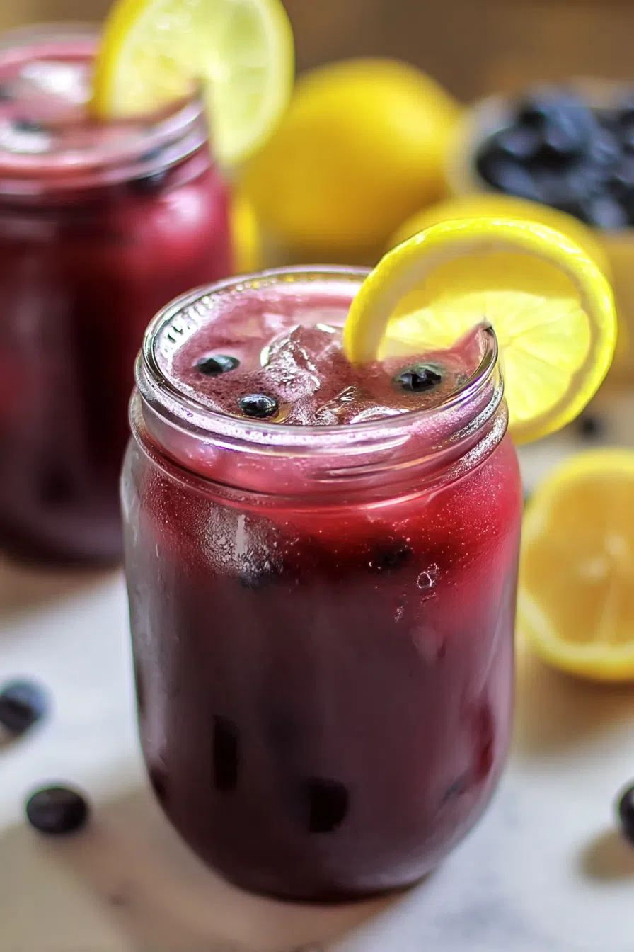 Close-up of a cool, colorful beverage with condensation on the glass.