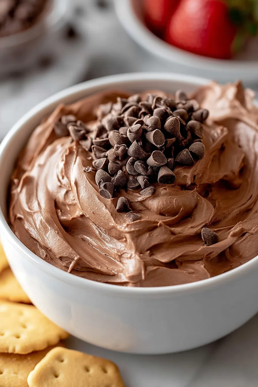 Close-up of a thick chocolate spread surrounded by graham crackers.