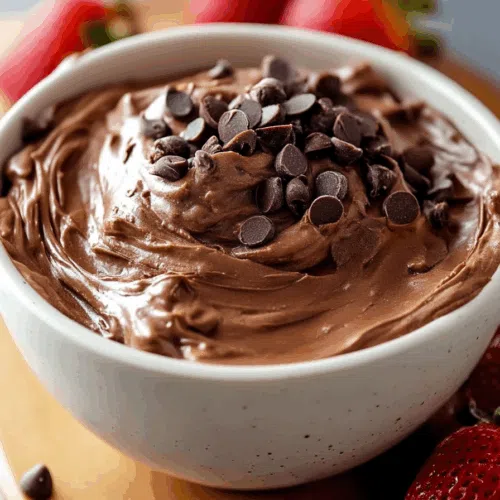A swirl of rich, dessert-style dip in a white ramekin on a marble background.