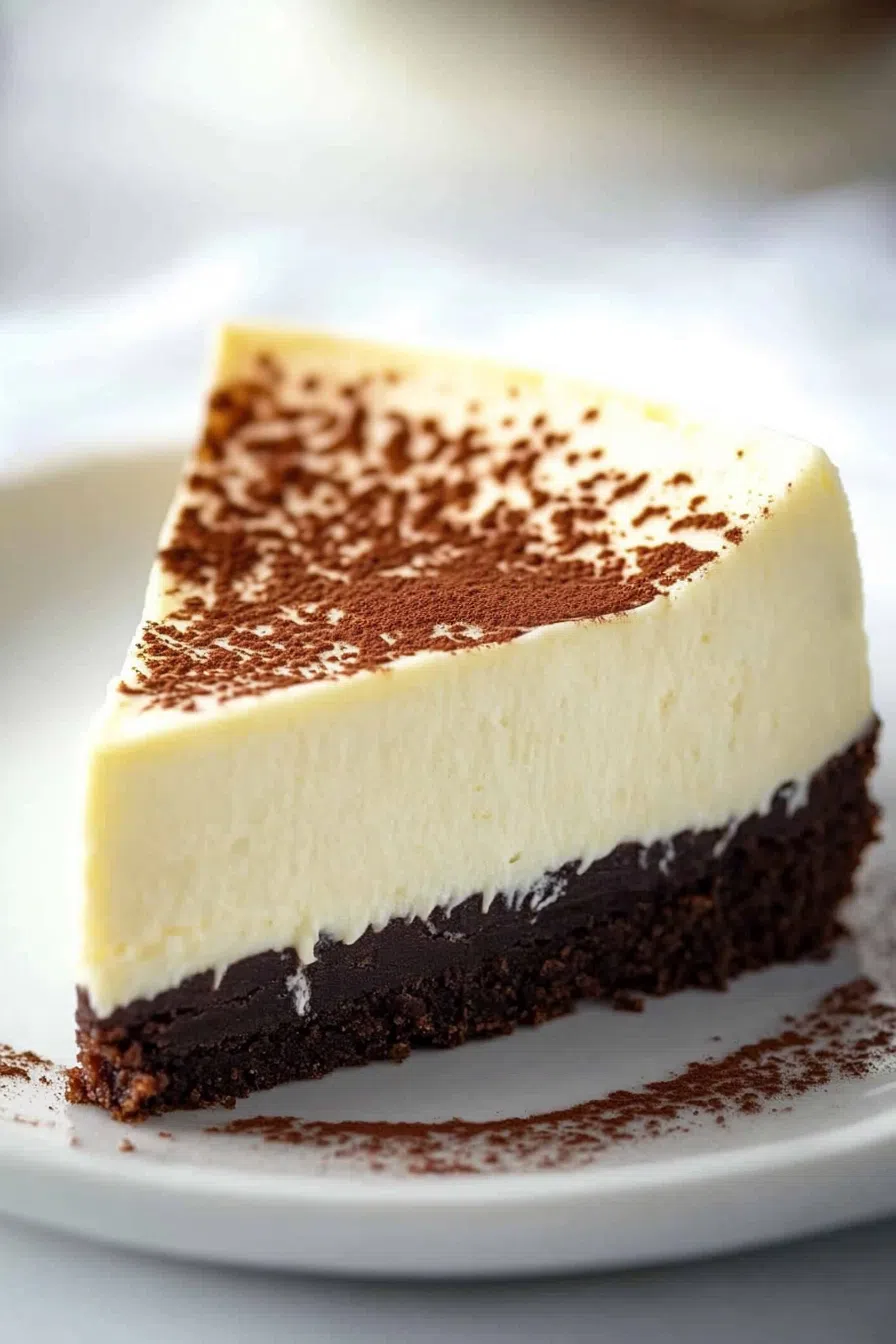 Layered dessert featuring a dense brownie bottom and smooth cheesecake layer.