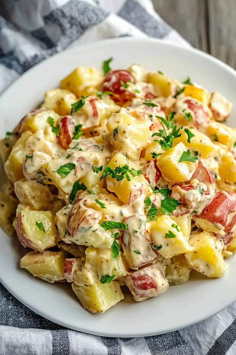 Colorful potato dish garnished with paprika and green onions.