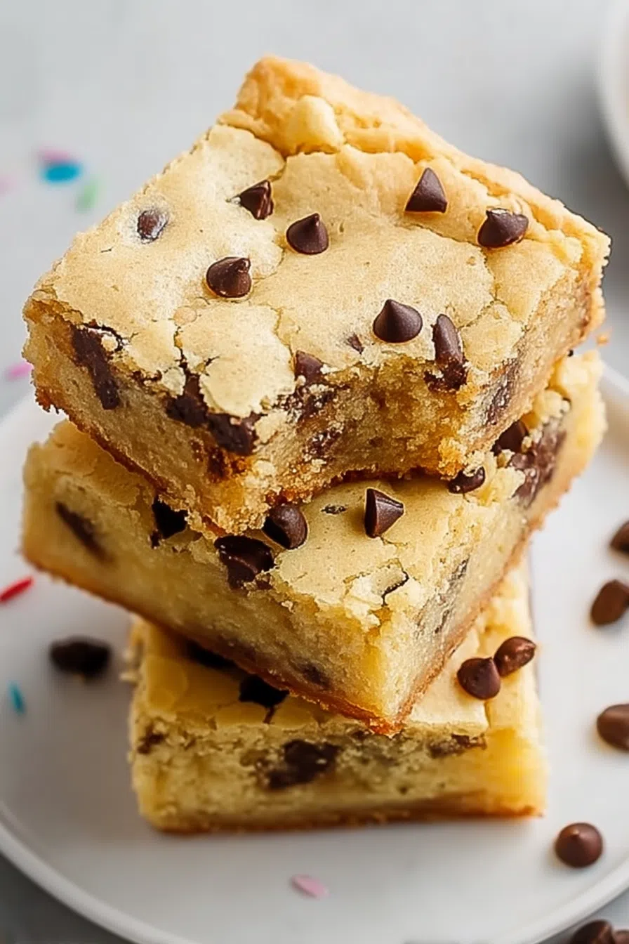 A stack of colorful dessert bars with sprinkles on a white plate.