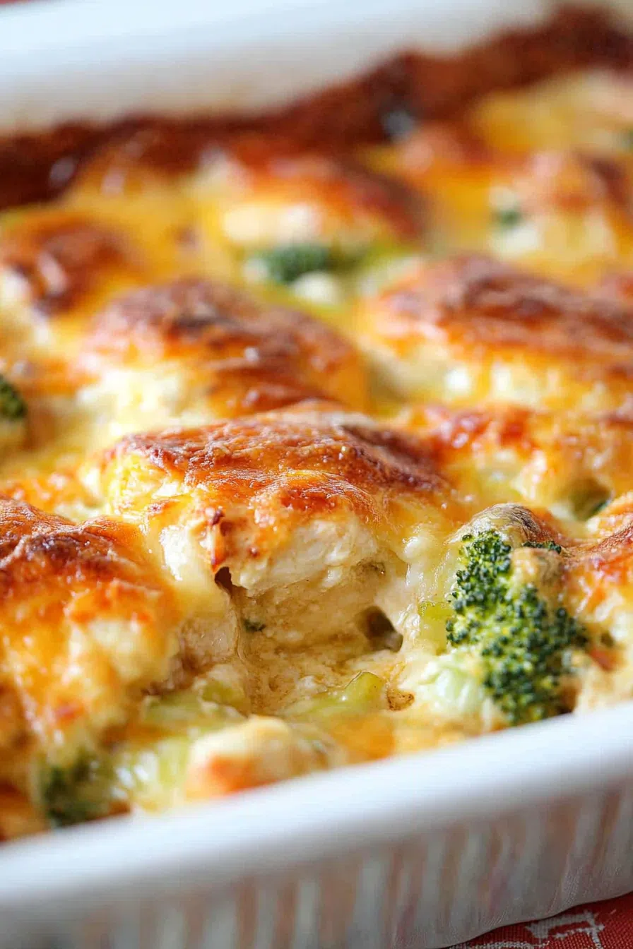 Close-up of the baked dish showing crispy edges and creamy filling.