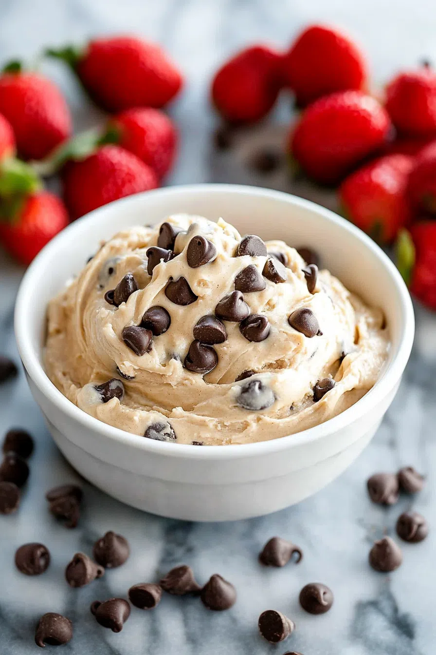 Soft, whipped dessert in a small dish ready for dipping.