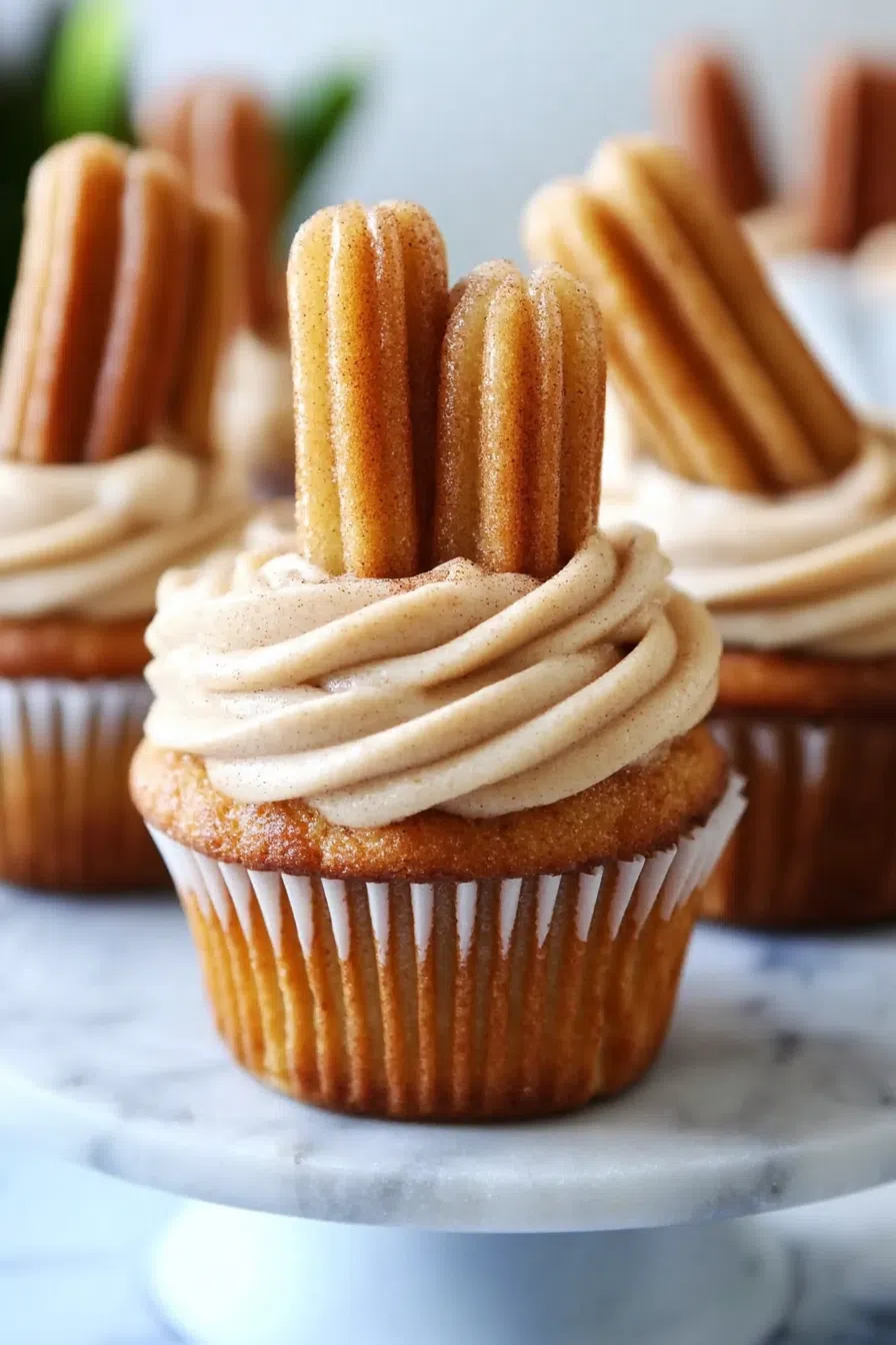 Dessert display featuring cupcakes arranged on a white cake stand.