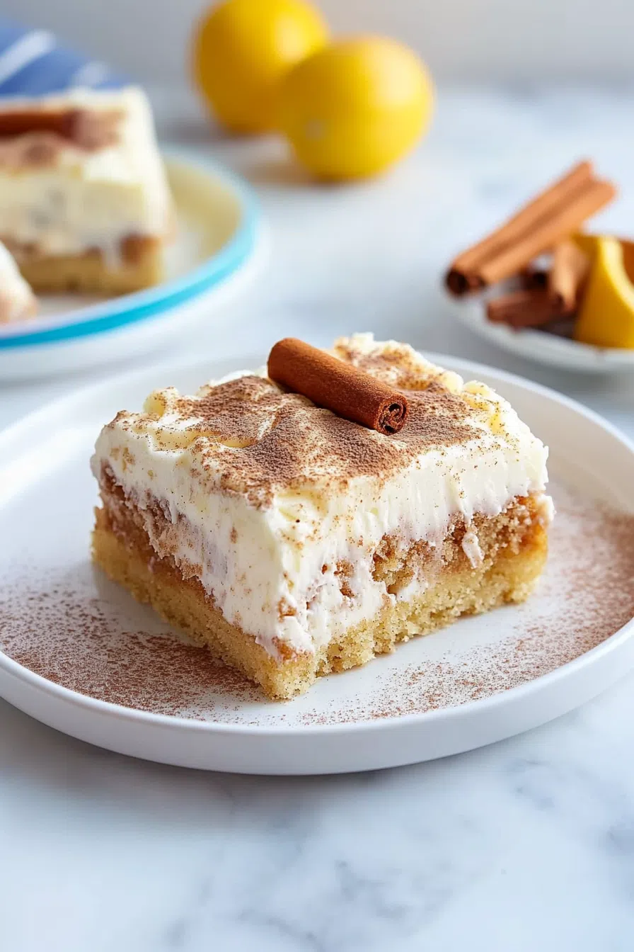 Overhead view of a baked treat with visible pockets of filling and frosting.