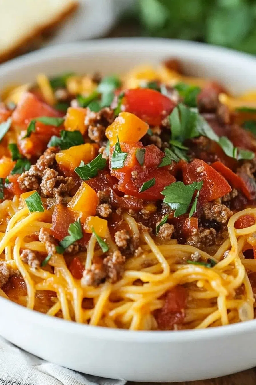 Close-up of a fork twirling noodles coated in a flavorful sauce.