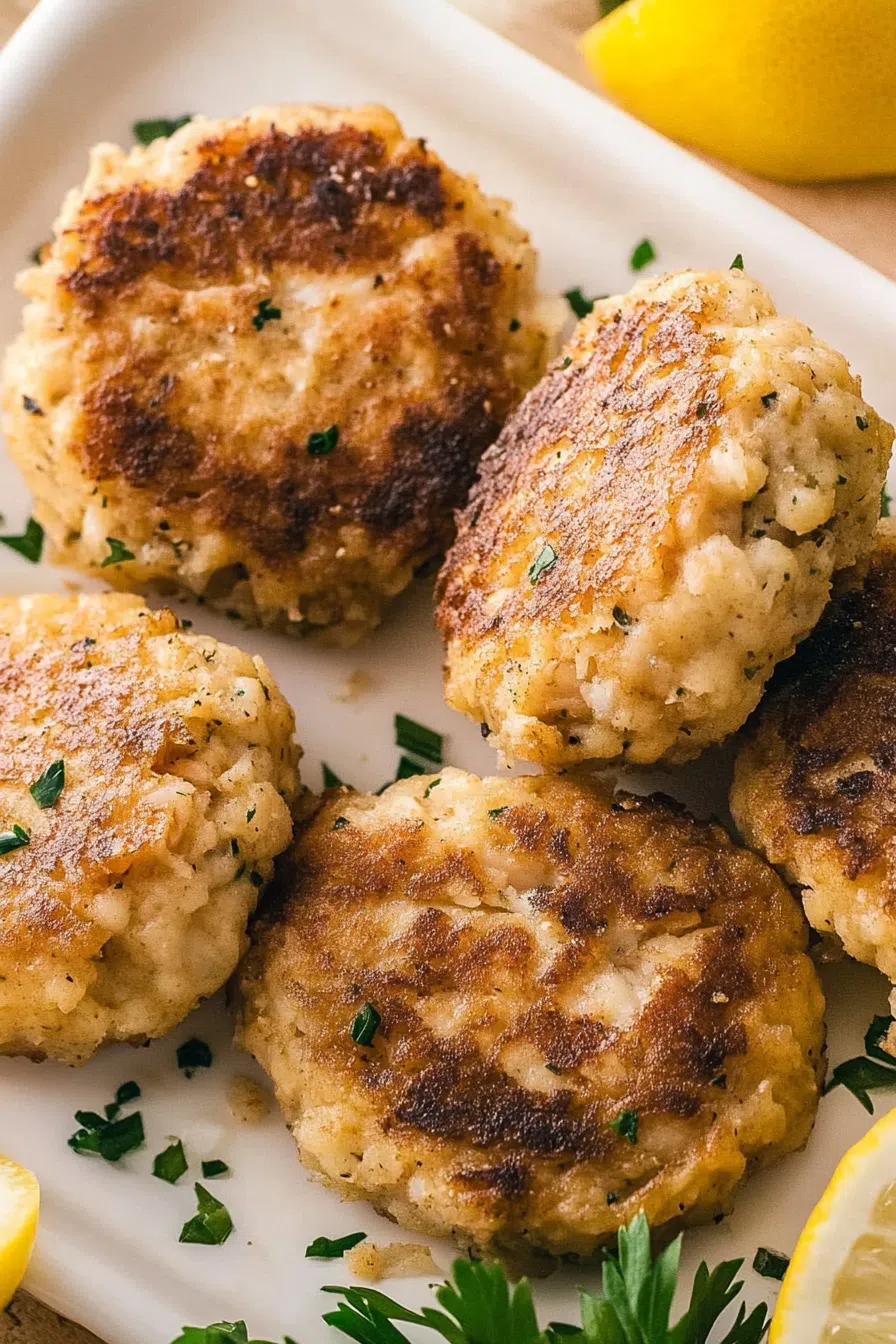 Golden-brown patties garnished with fresh parsley.
