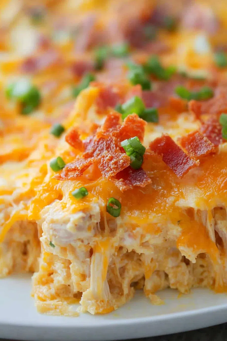 Close-up of melted cheese and crispy bits on a hearty baked dinner.