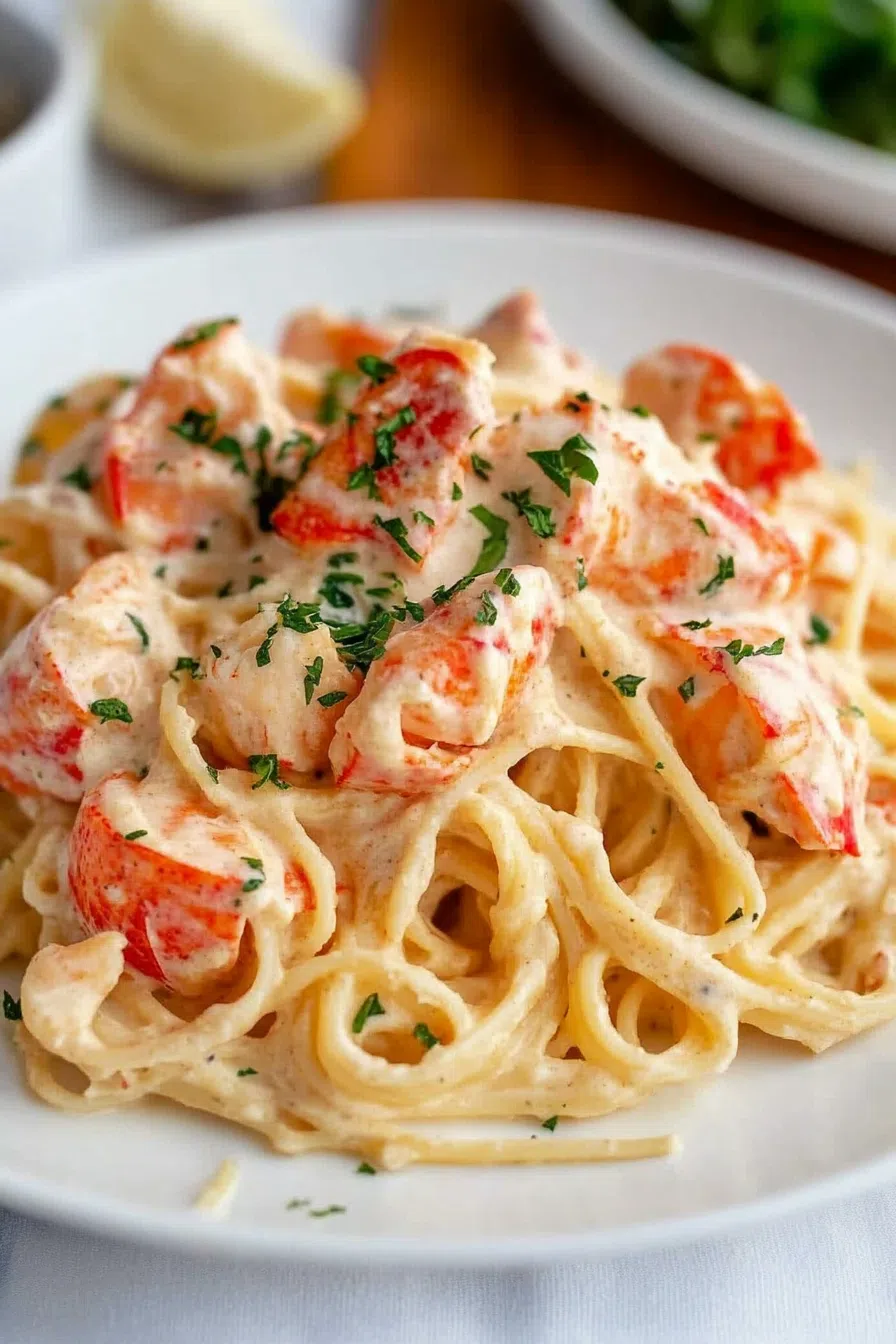 Elegant pasta dish garnished with parmesan and parsley.