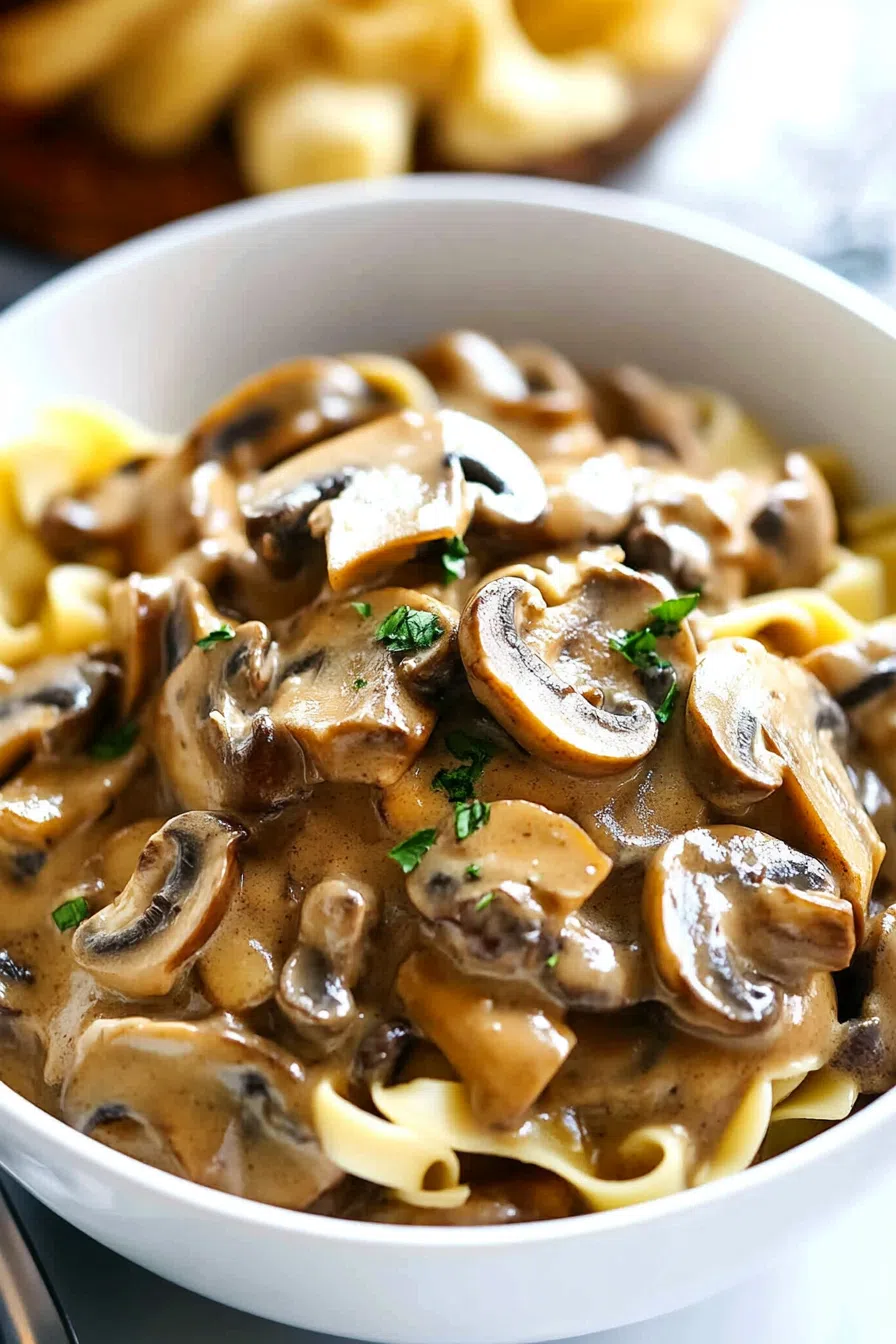 Hearty, savory dish garnished with parsley, served in a shallow bowl.