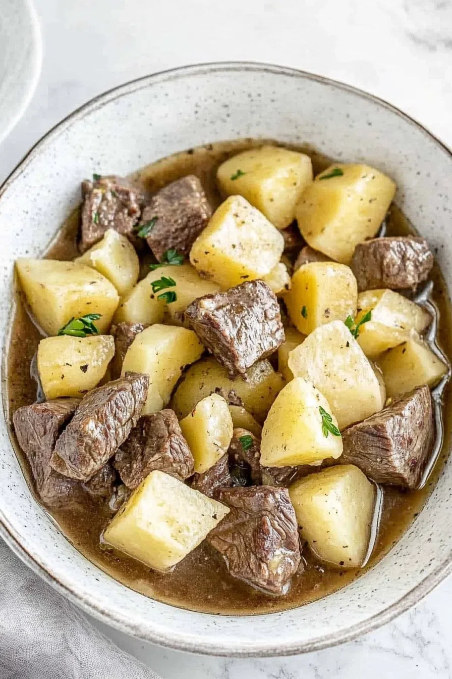Finished crockpot meal with a generous topping of shredded cheese and garnish.