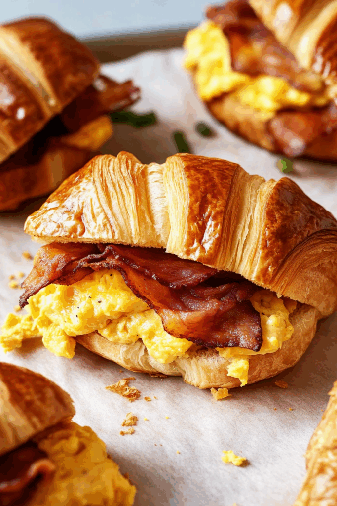 Brunch-style sandwich with a golden crust and savory filling.