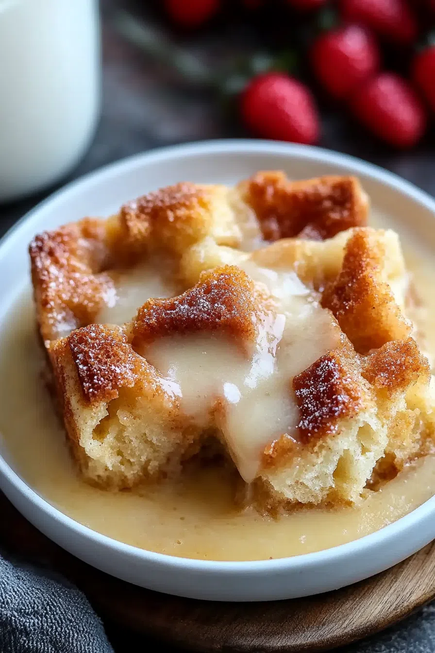 Overhead view of a baked dish with crisp, caramelized edges.