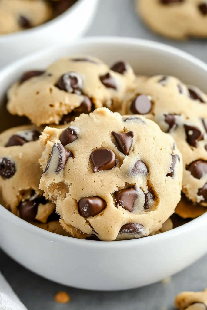 A bowl of soft, creamy dessert with chocolate chips mixed in.